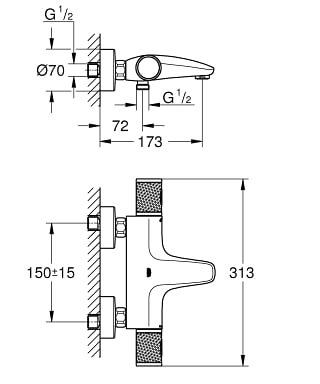 Bản vẽ kỹ thuật củ sen nhiệt độ Grohe GRT1000 34830000