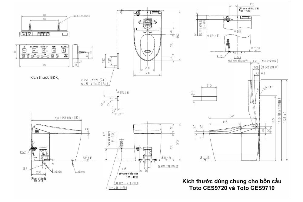 Kích thước Bồn cầu TOTO CES710 và Toto CES9720