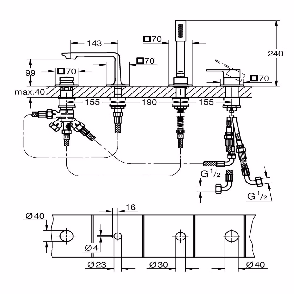 Kích thước vòi bồn tắm Allure GROHE 19316001